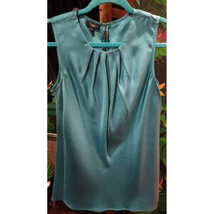 VINTAGE ClassicTalbots Teal Sleeveless Silk Blouse 10P Petites. Pleated Front.